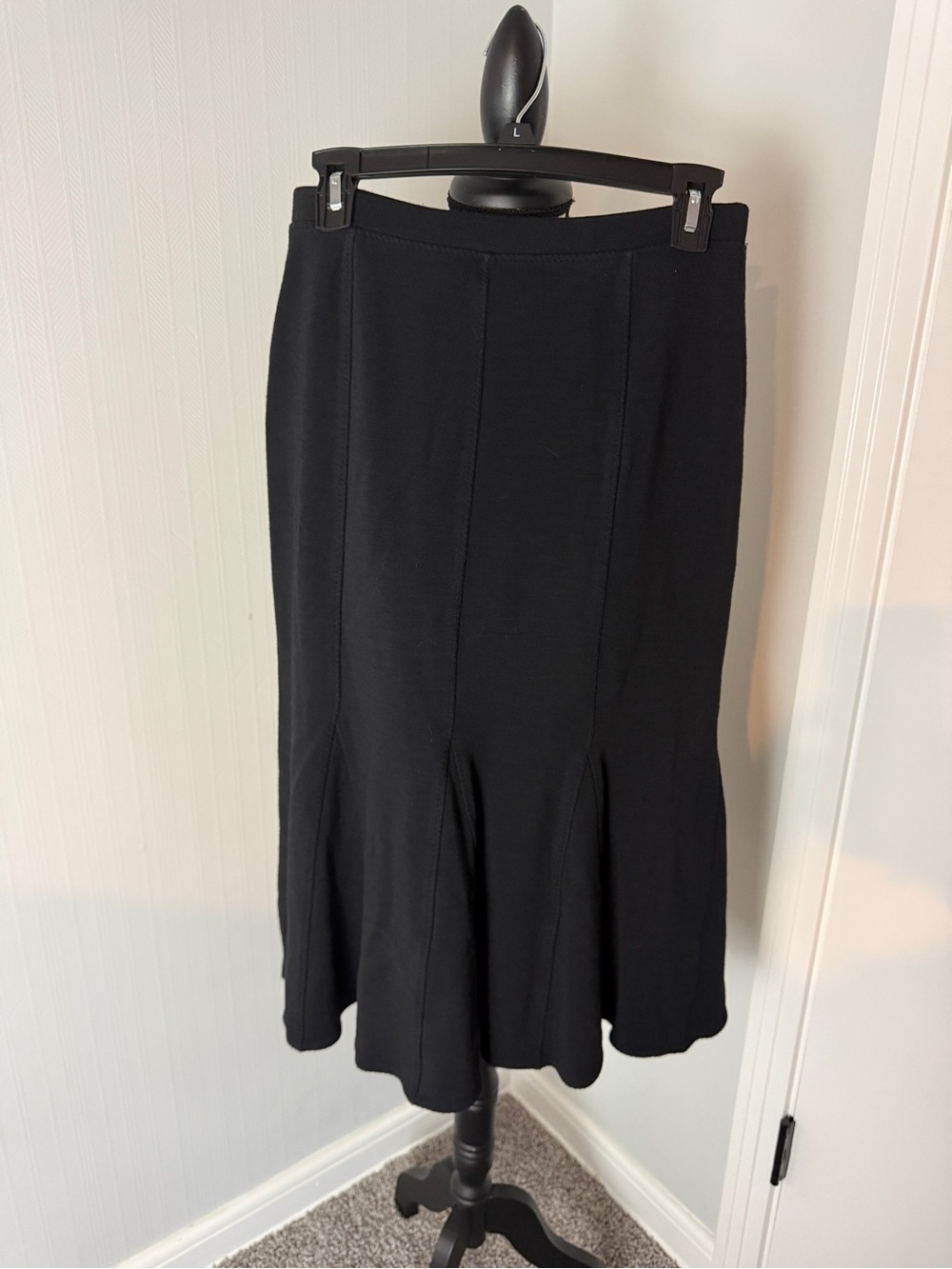 EILEEN FISHER Black Godet Skirt Womens Wool Viscose Elastic Waist Petite Small